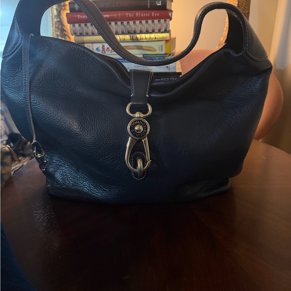 Dooney & Bourke Black Leather Shoulder Hobo with Gold Hardware